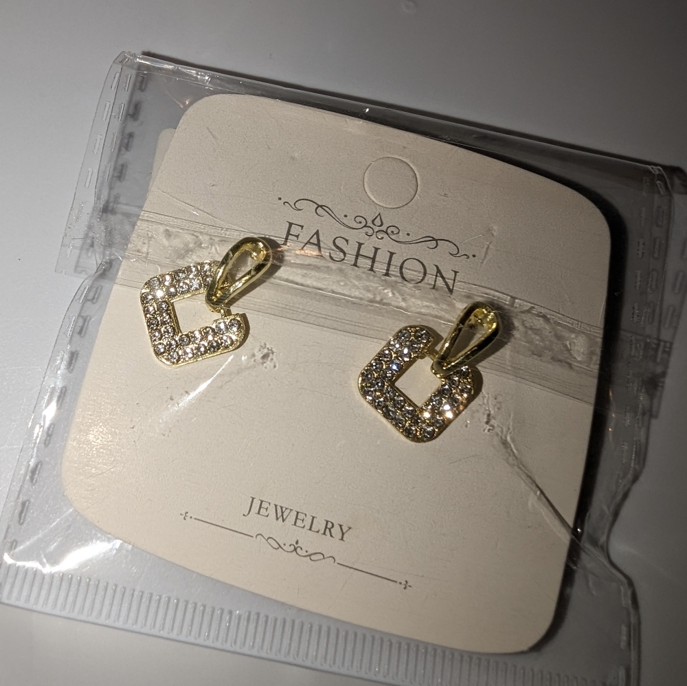 Fashion Square Inlaid Rhinestones Drop Dangle Earrings - Picture 4 of 9